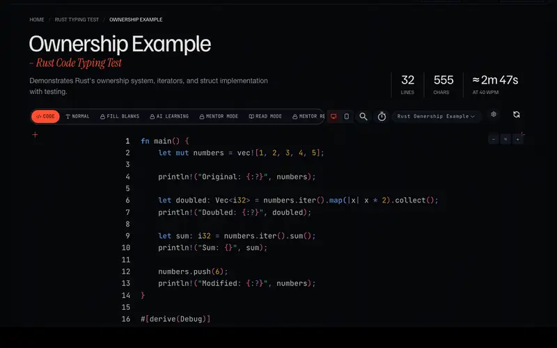 CodeSpeedTest — Rust typing test